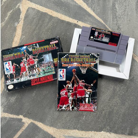 SNES 1993 Super Nintendo Tecmo Super NBA Basketball with Box and Manual - Picture 9 of 11